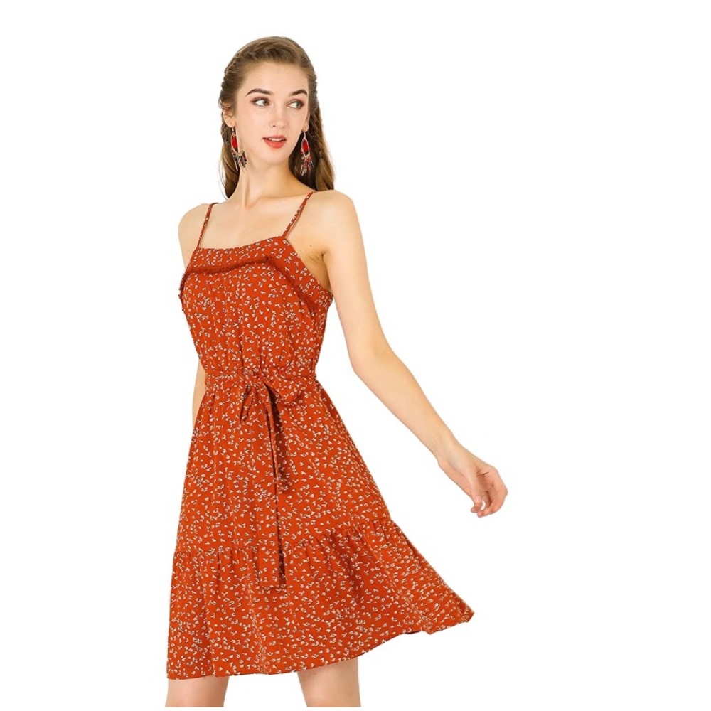Bohemian+spaghetti strap+ sundress+ orange +floral